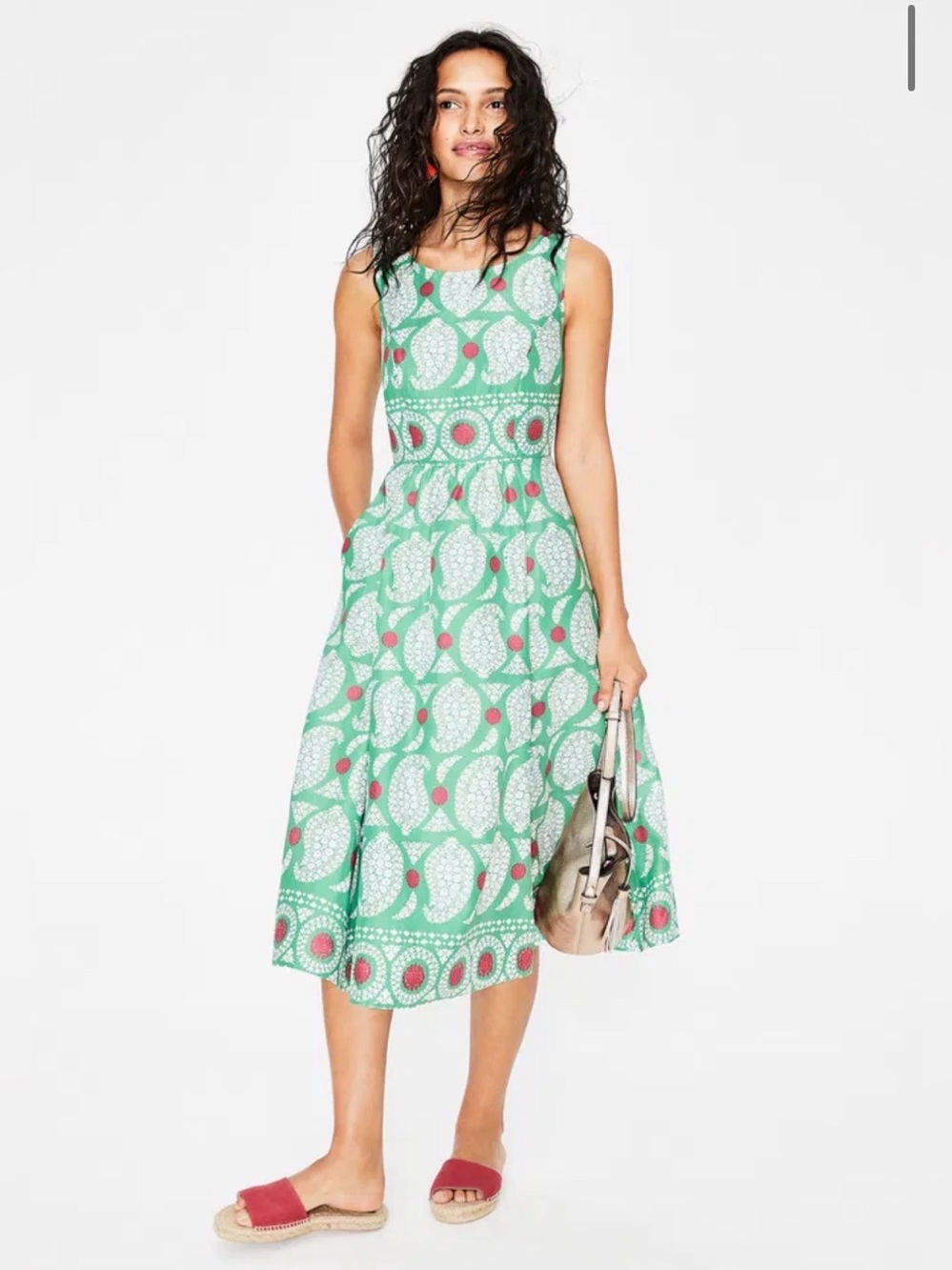 Boden Lizzie Green Paisley Sleeveless Cotton Midi Dress – Size 8R
